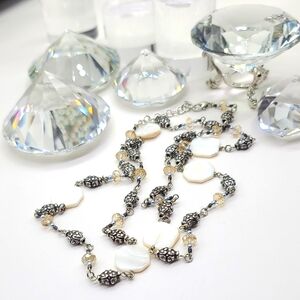 $64 Brighton "Utopia" Shell, Silver Stations, & Swarovski Crystal Beads Long Nk!